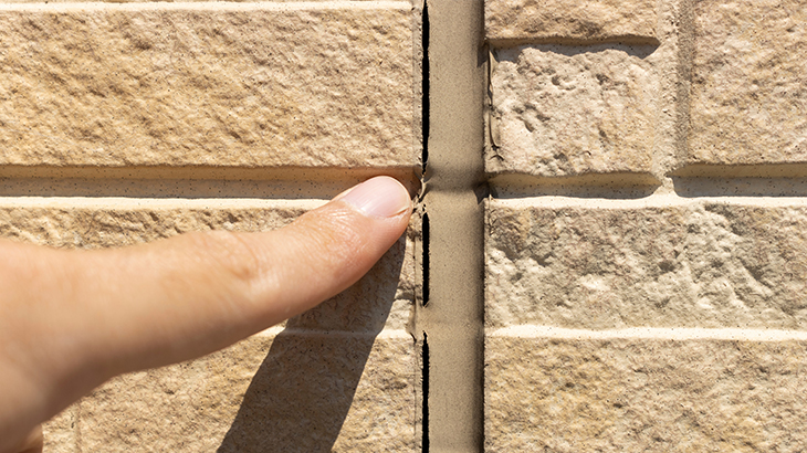 コーキングの傷みが目立つ